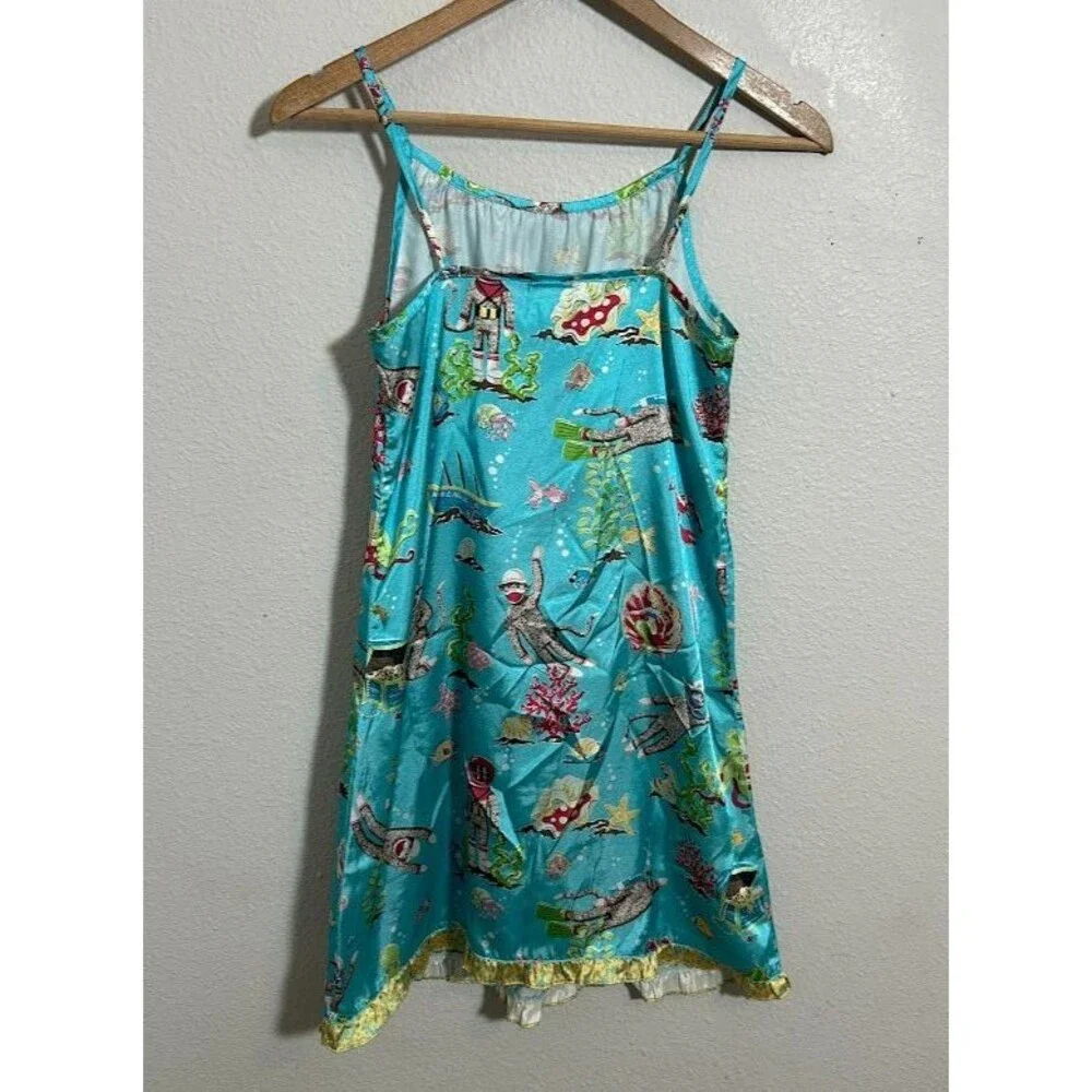 NICK & NORA Nightgown Dress Girls L 12 Blue Satin Slip Under The Sea Water